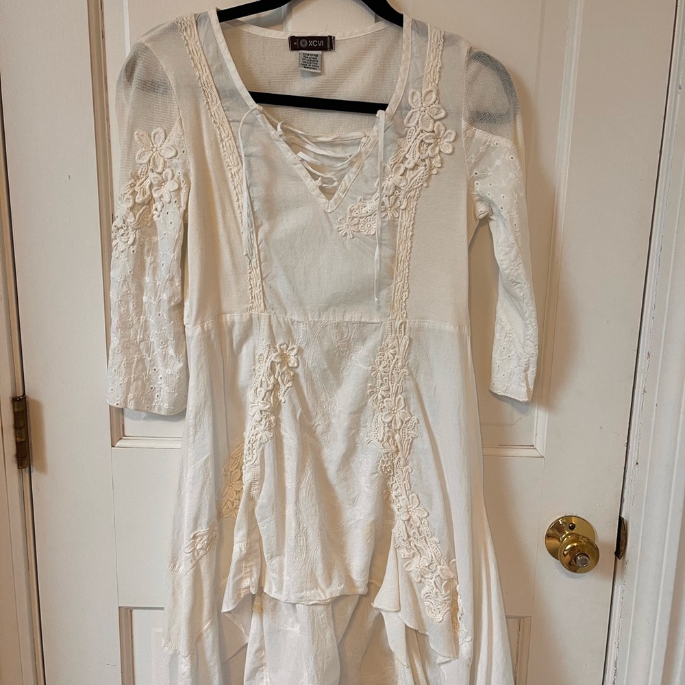 XCVI Cream High-Low Floral Lace Dress